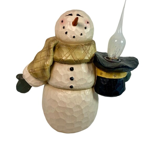 Snowman Night Light Figurine Prim Holiday Decor Lamp Electric Crazy Mountain - Picture 2 of 6